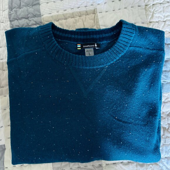 NWOT Smartwool 2025 Sparwood Crew Sweater L Twilight Blue Donegal Merino Wool - Picture 4 of 6